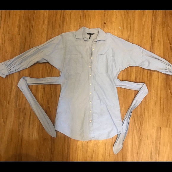 Light Blue Tie Back Button Up Shirt Dress - Picture 6 of 6